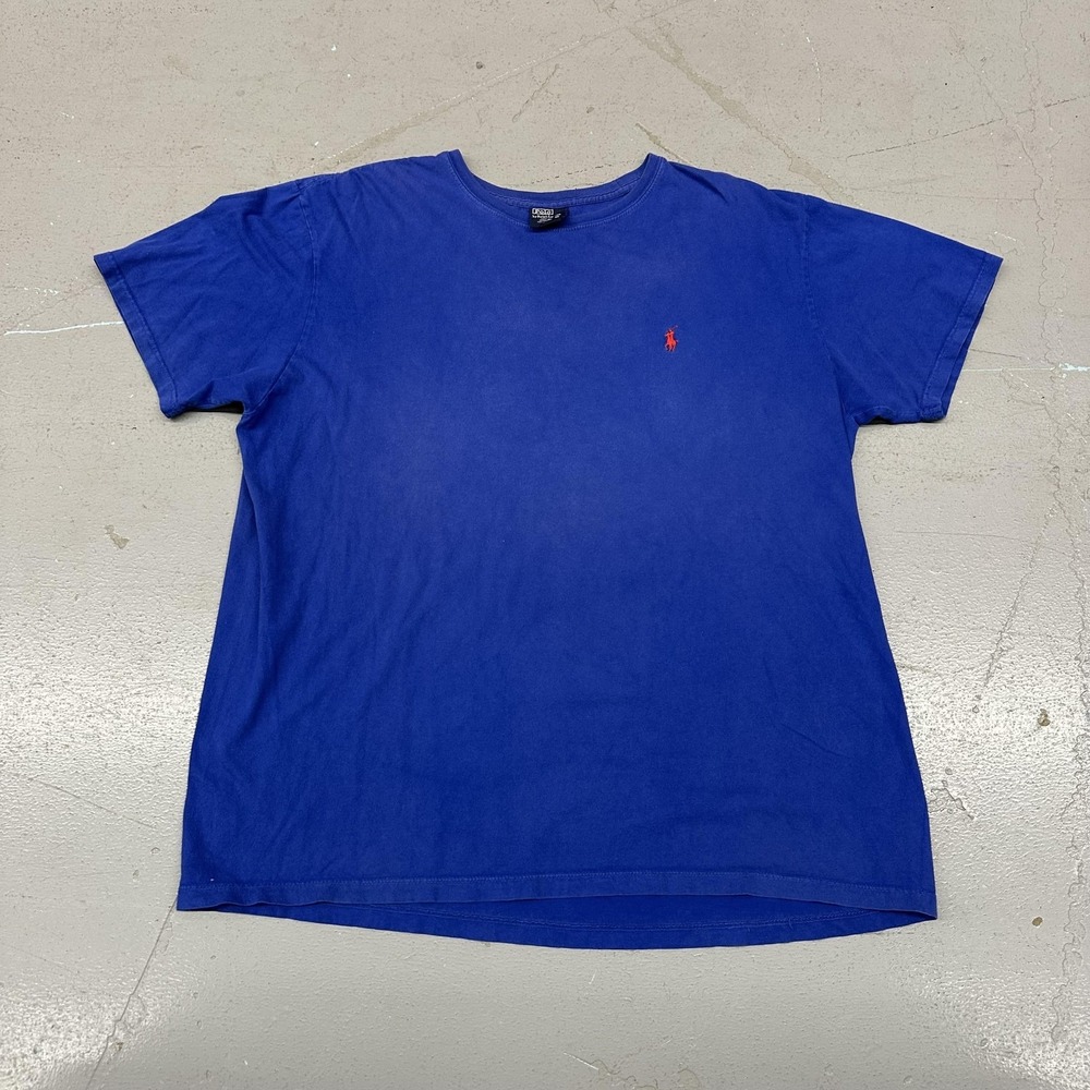 Polo Ralph Lauren Shirt Mens XL Solid Blue Small Pony Logo Crewneck Cotton Tee